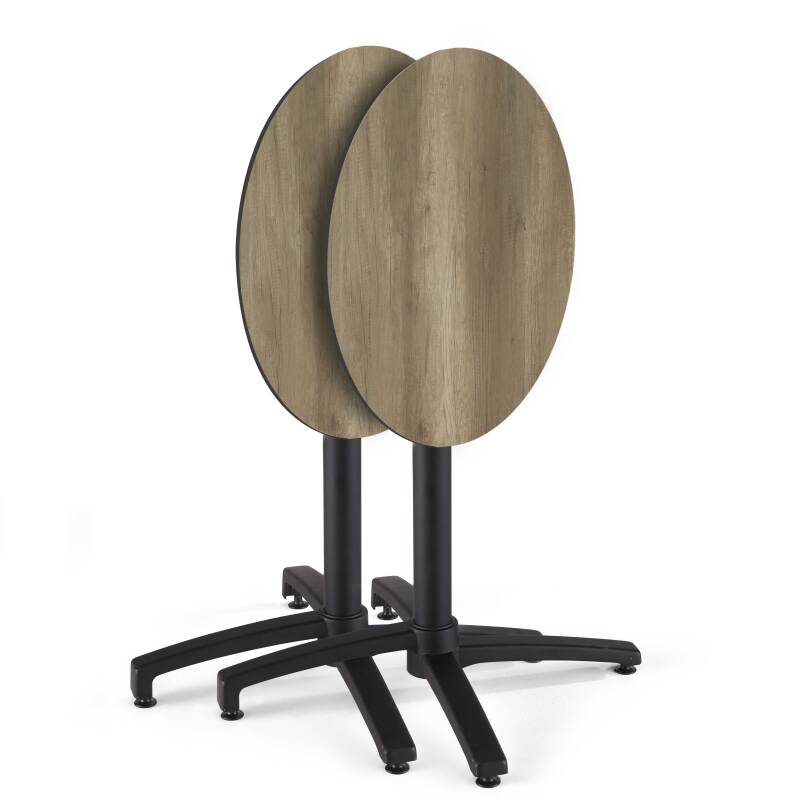 Table de terrasse de restaurant bistrot ronde inclinable en aluminium noir et HPL 4 personnes Ø60 cm