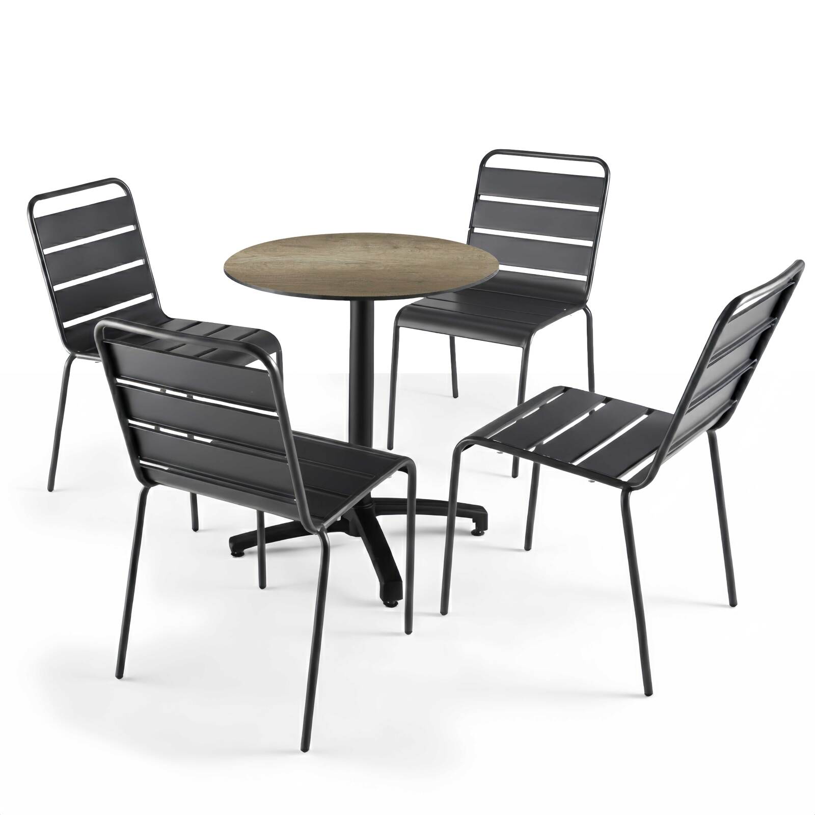 Table de terrasse de restaurant bistrot ronde inclinable en aluminium noir et HPL 4 personnes Ø60 cm