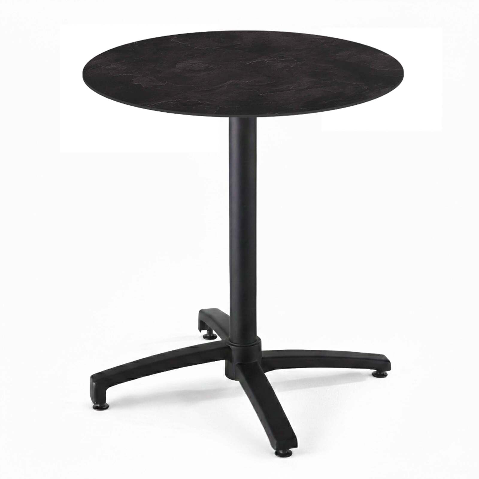 Table de terrasse de restaurant bistrot ronde inclinable en aluminium noir et HPL 4 personnes Ø70 cm