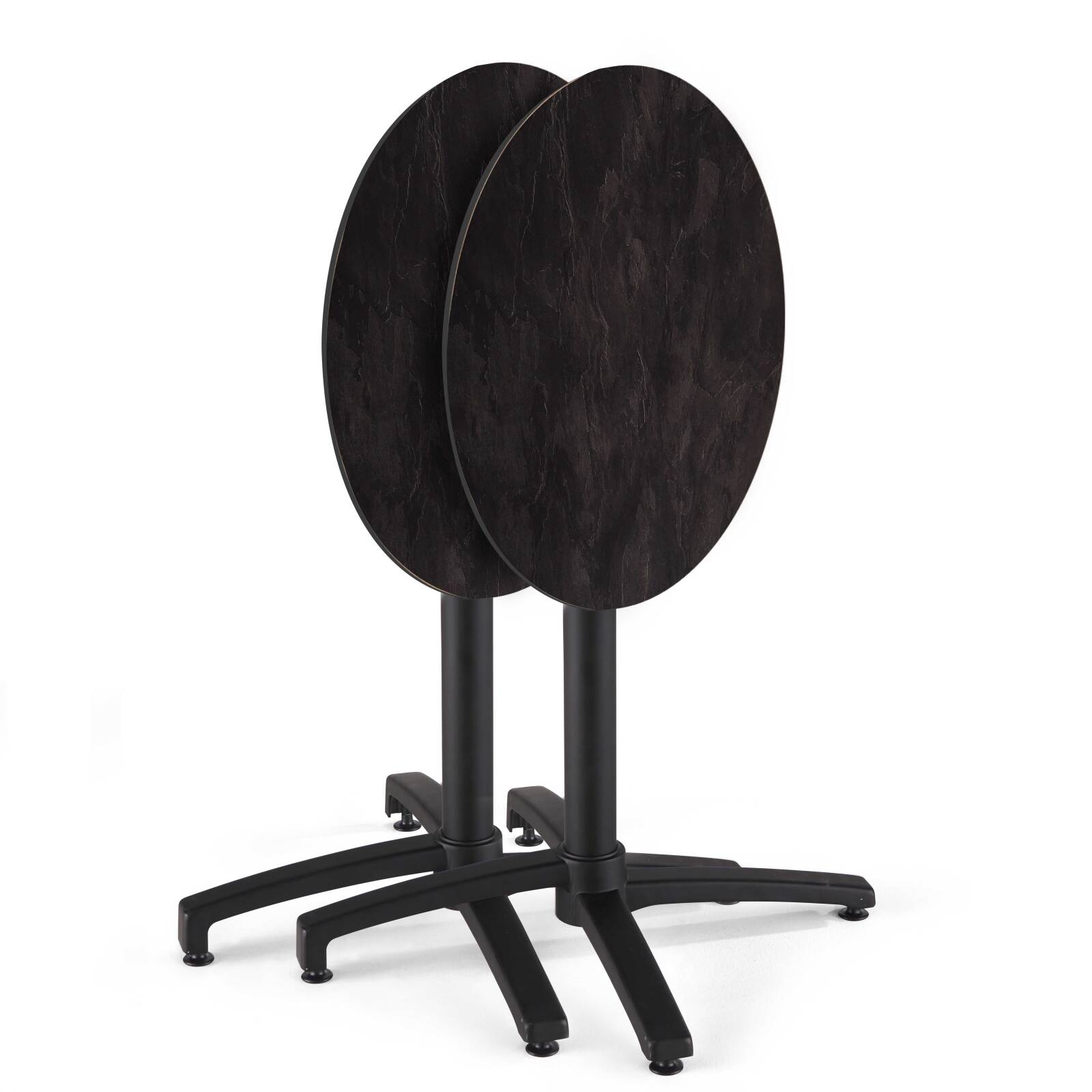 Table de terrasse de restaurant bistrot ronde inclinable en aluminium noir et HPL 4 personnes Ø70 cm