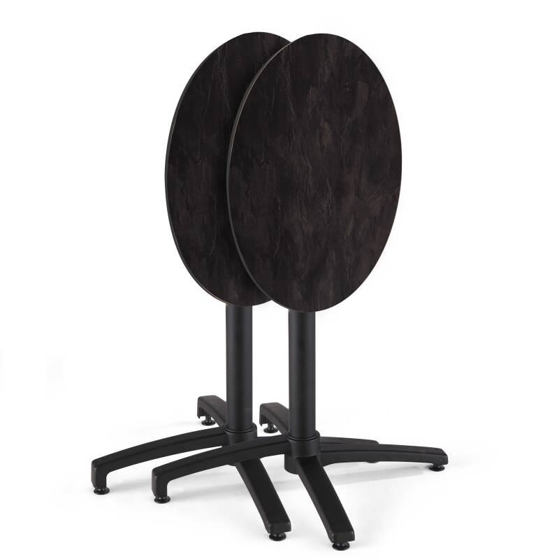 Table de terrasse de restaurant bistrot ronde inclinable en aluminium noir et HPL 4 personnes Ø70 cm