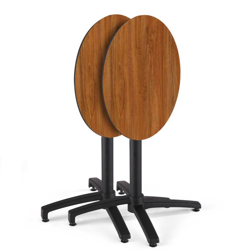 Table de terrasse de restaurant bistrot ronde inclinable en aluminium noir et HPL 4 personnes Ø70 cm