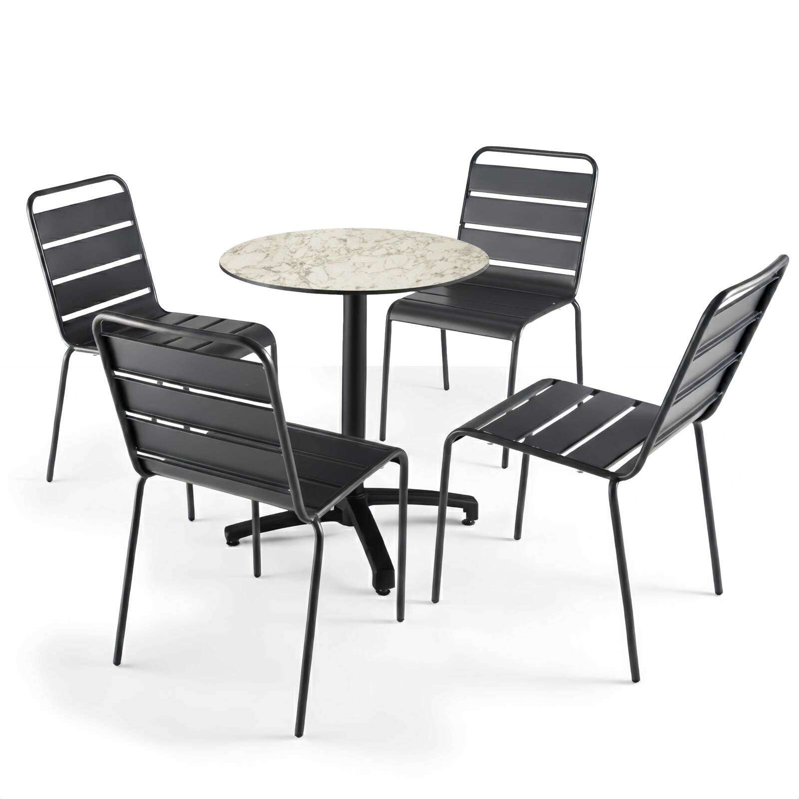 Table de terrasse de restaurant bistrot ronde inclinable en aluminium noir et HPL 4 personnes Ø70 cm