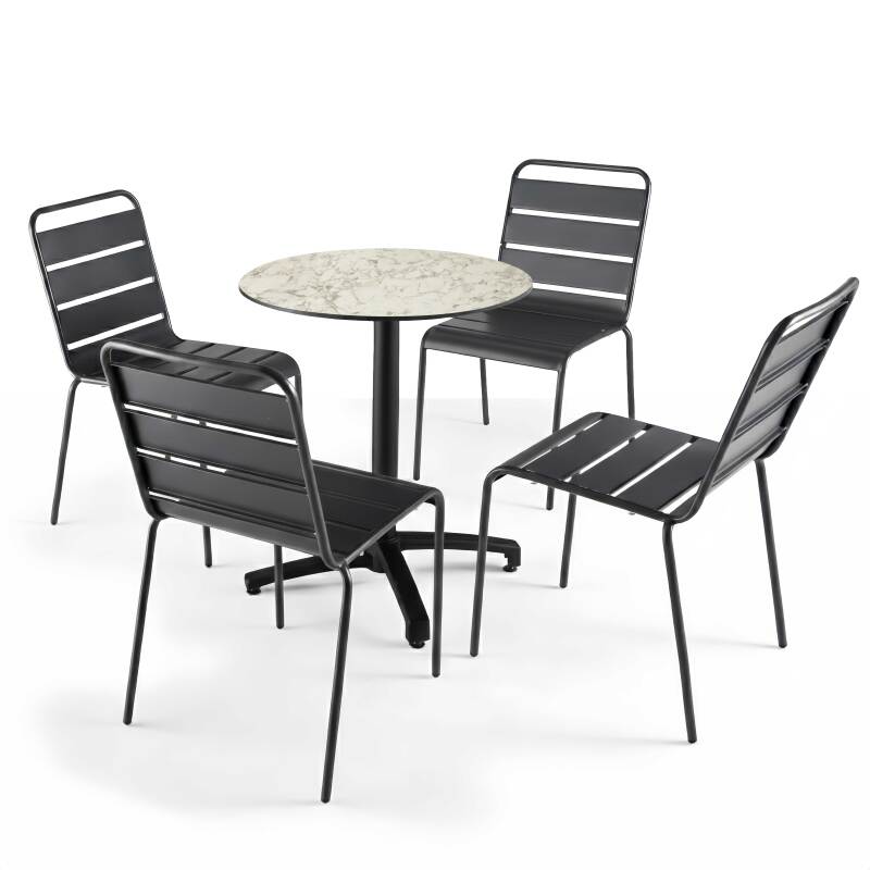 Table de terrasse de restaurant bistrot ronde inclinable en aluminium noir et HPL 4 personnes Ø70 cm (2/8)