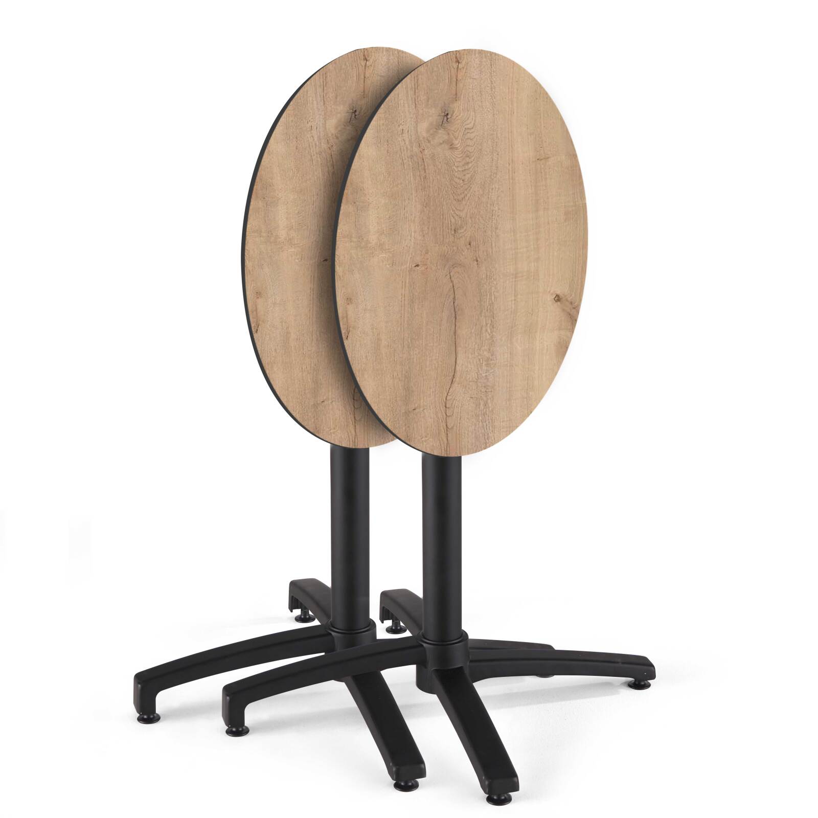 Table de terrasse de restaurant bistrot ronde inclinable en aluminium noir et HPL 4 personnes Ø70 cm
