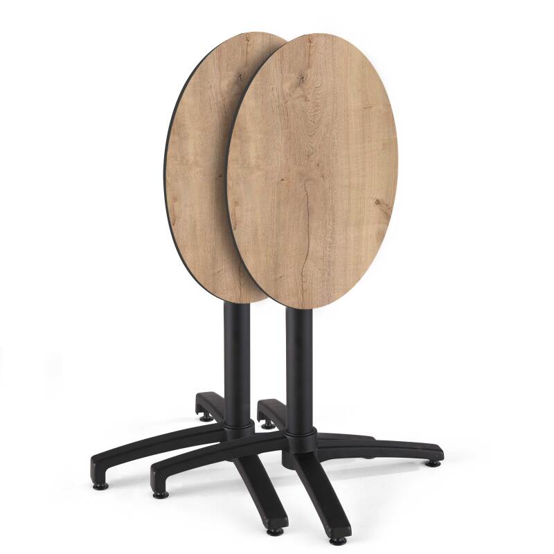 Table de terrasse de restaurant bistrot ronde inclinable en aluminium noir et HPL 4 personnes Ø70 cm