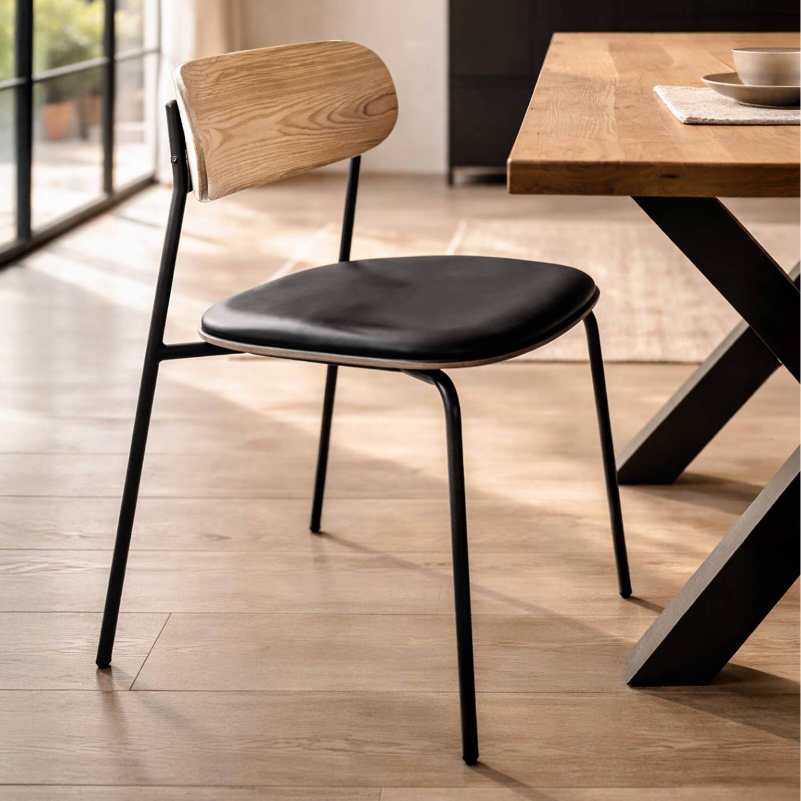 Chaises de restaurant effet cuir en bois et métal - Lot de 2