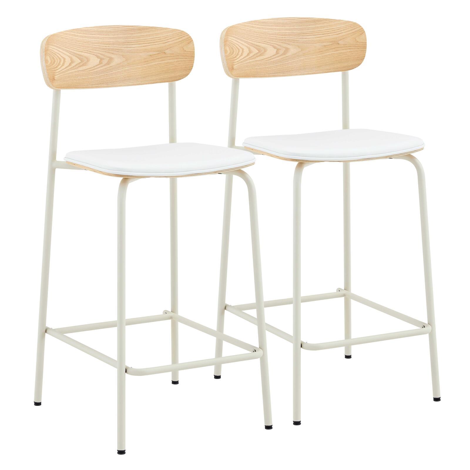 Chaises hautes de restaurant effet cuir en bois et métal - Lot de 2