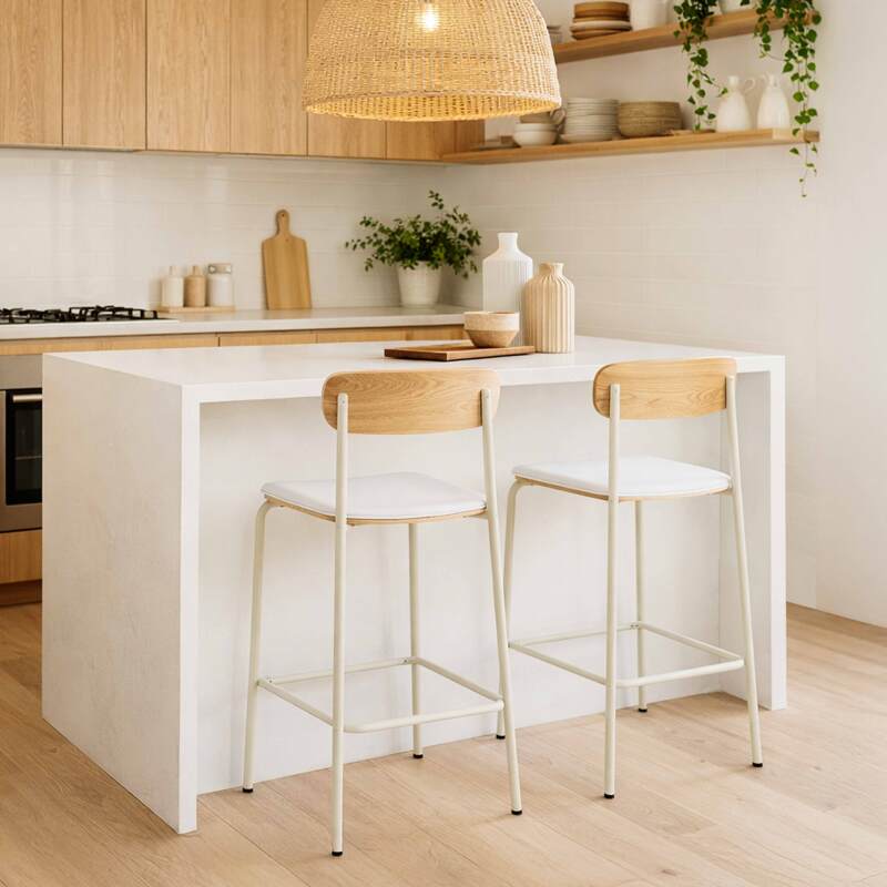 Chaises hautes de restaurant effet cuir en bois et métal - Lot de 2