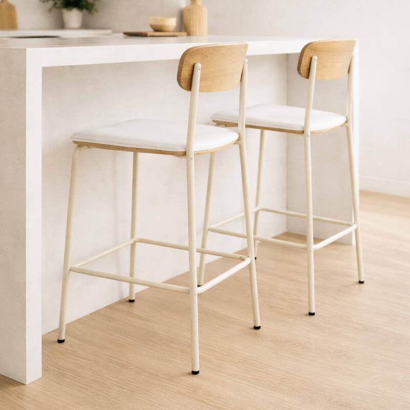 Chaises hautes de restaurant effet cuir en bois et métal - Lot de 2 (2/8)