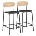 Chaises hautes de restaurant effet cuir en bois et métal - Lot de 2