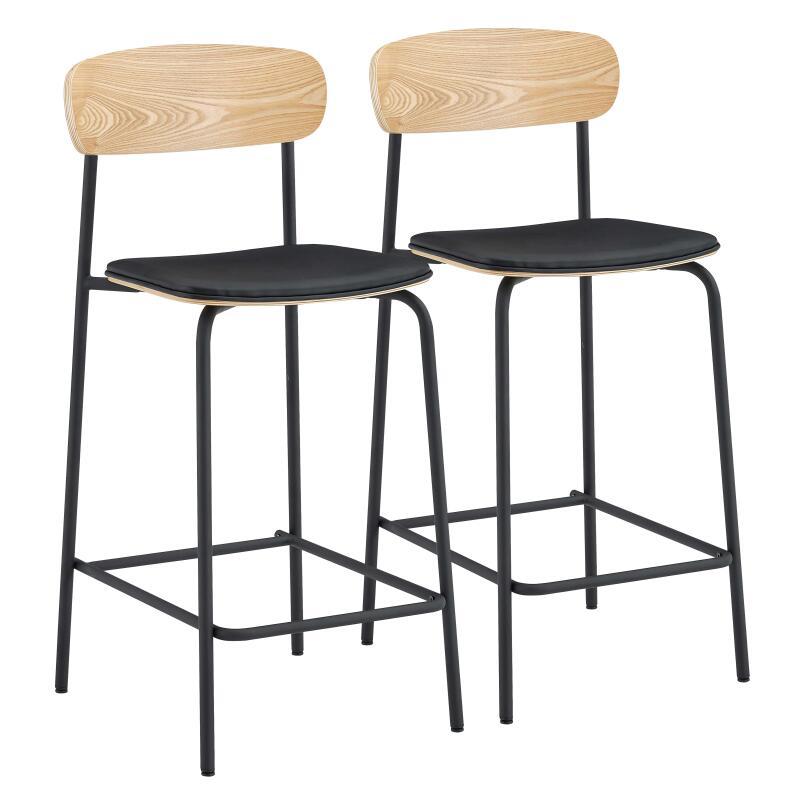 Chaises hautes de restaurant effet cuir en bois et métal - Lot de 2