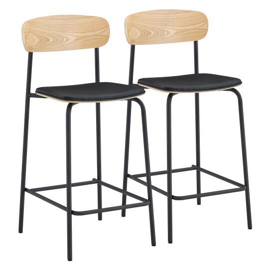 Chaises hautes de restaurant effet cuir en bois et métal - Lot de 2 | Mobeventpro