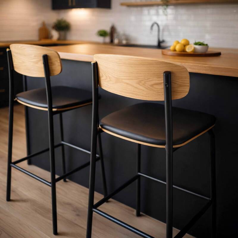 Chaises hautes de restaurant effet cuir en bois et métal - Lot de 2 (2/7)