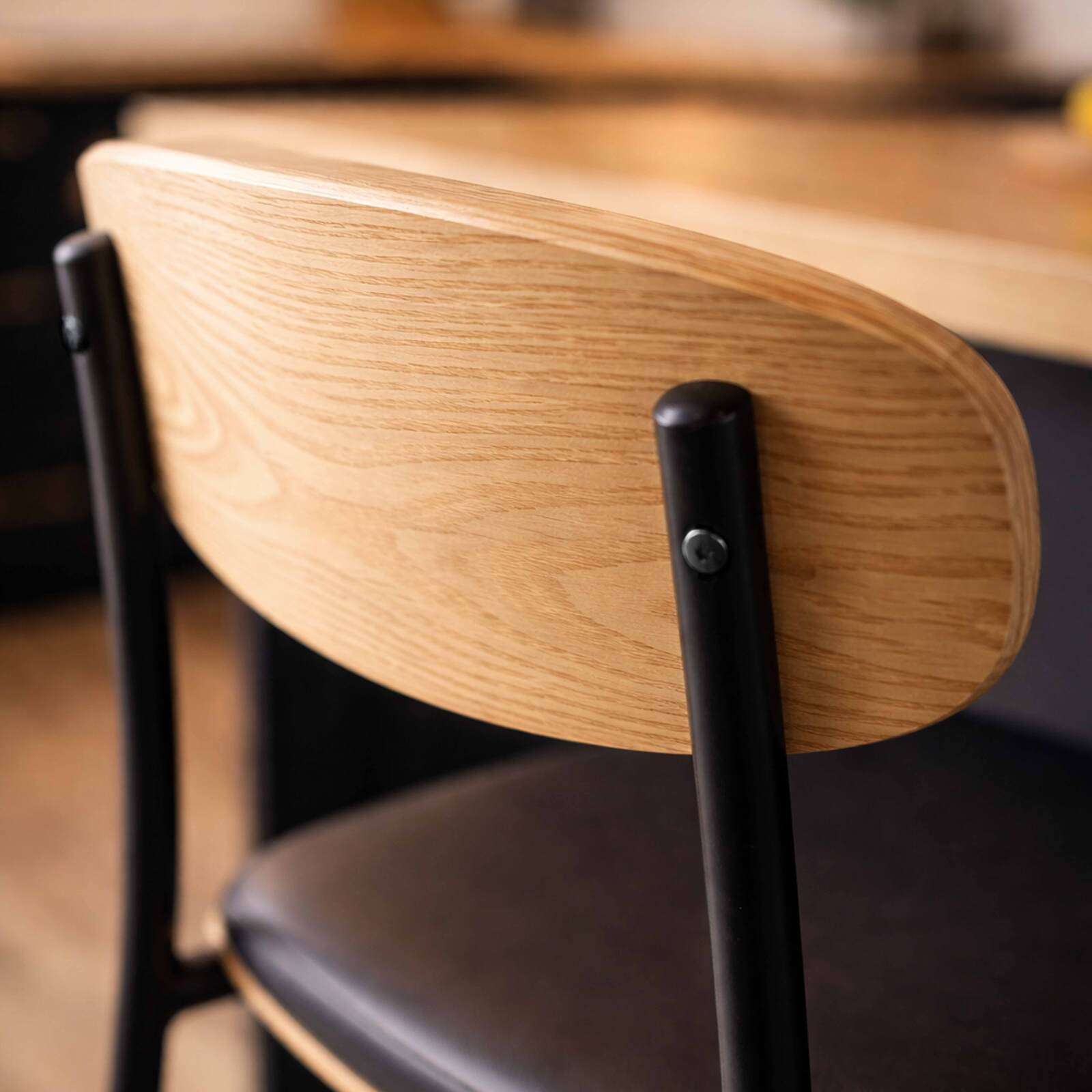 Chaises hautes de restaurant effet cuir en bois et métal - Lot de 2