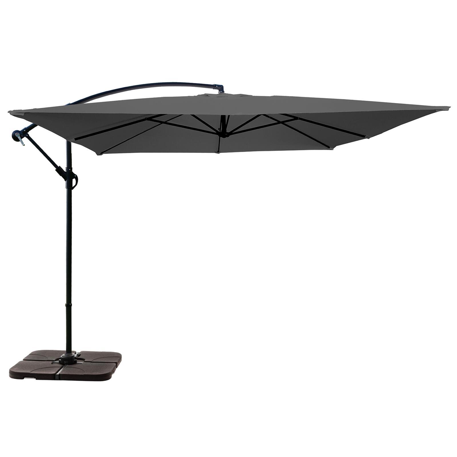 Parasol déporté professionnel 3x3 m carré 160g/m² et 4 dalles à lester remplissable
