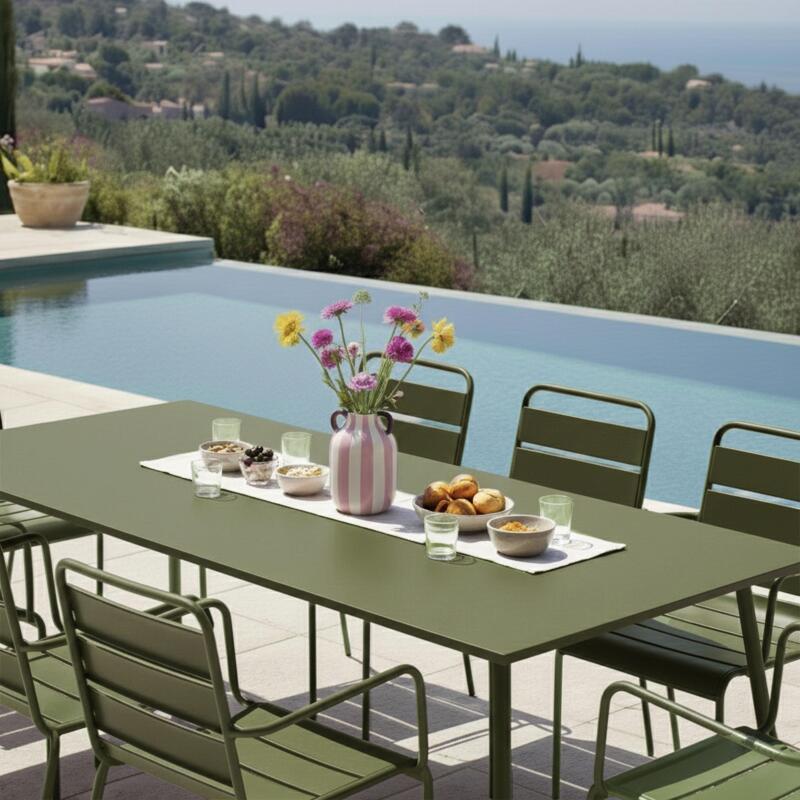 Table de terrasse en métal 180x90 cm et 8 chaises avec accoudoirs (2/10)