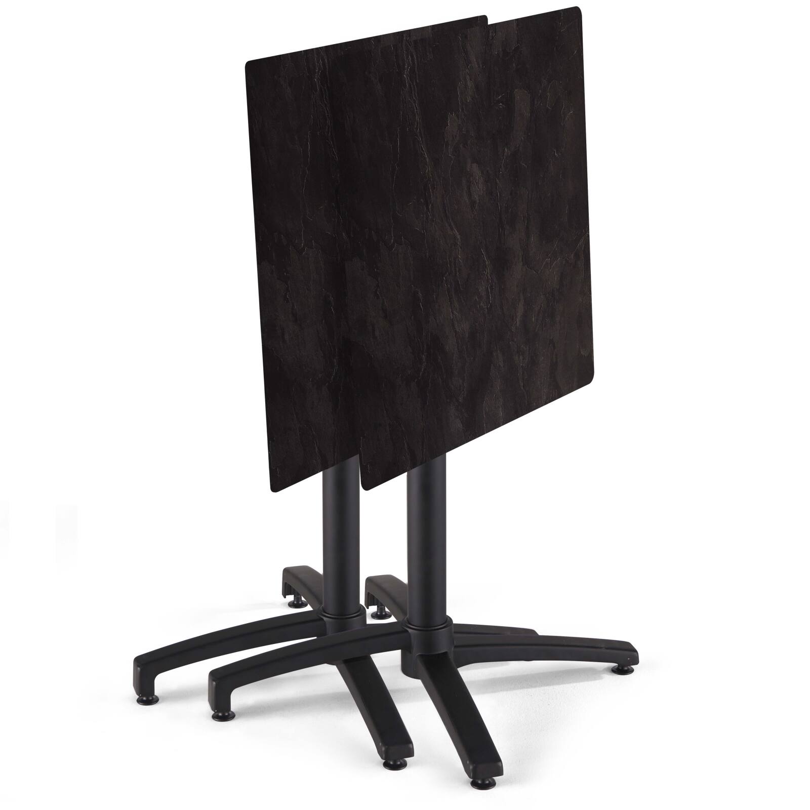 Table de restaurant carrée inclinable en aluminium noir et HPL 4 personnes 70x70 cm