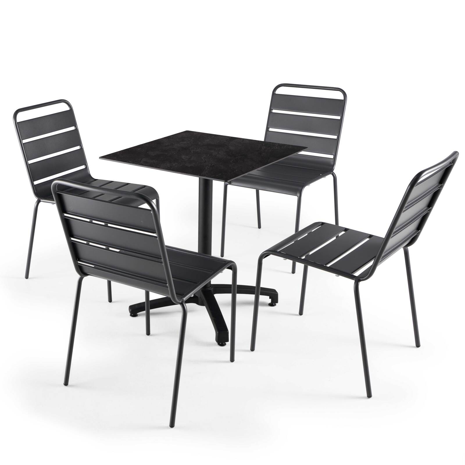 Table de restaurant carrée inclinable en aluminium noir et HPL 4 personnes 70x70 cm