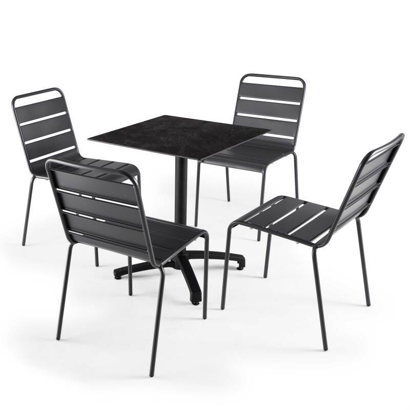 Table de restaurant carrée inclinable en aluminium noir et HPL 4 personnes 70x70 cm (4/5)