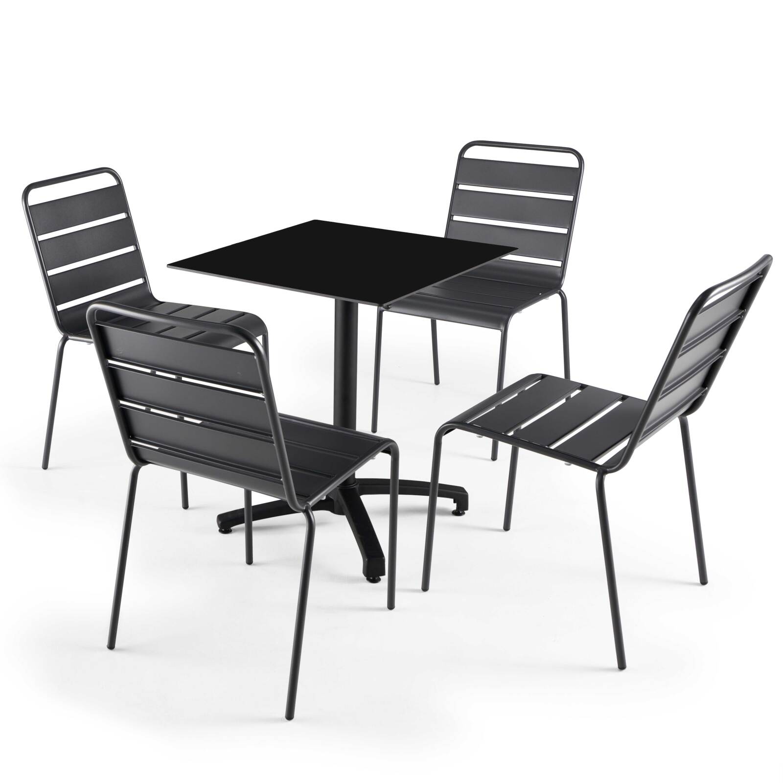 Table de restaurant carrée inclinable en aluminium noir et HPL 4 personnes 70x70 cm