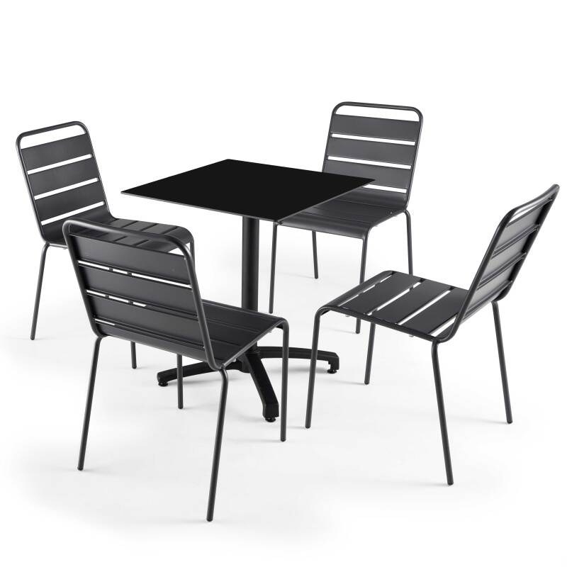 Table de restaurant carrée inclinable en aluminium noir et HPL 4 personnes 70x70 cm (4/5)