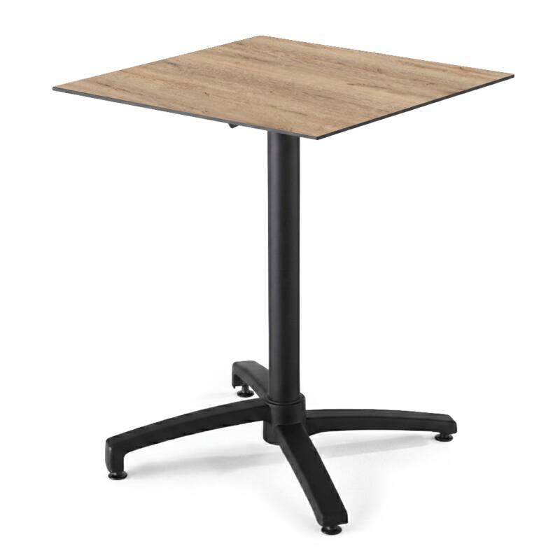 Table de restaurant carrée inclinable en aluminium noir et HPL 4 personnes 70x70 cm