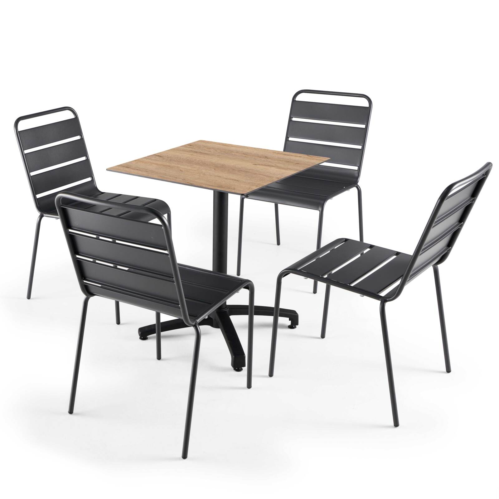 Table de restaurant carrée inclinable en aluminium noir et HPL 4 personnes 70x70 cm