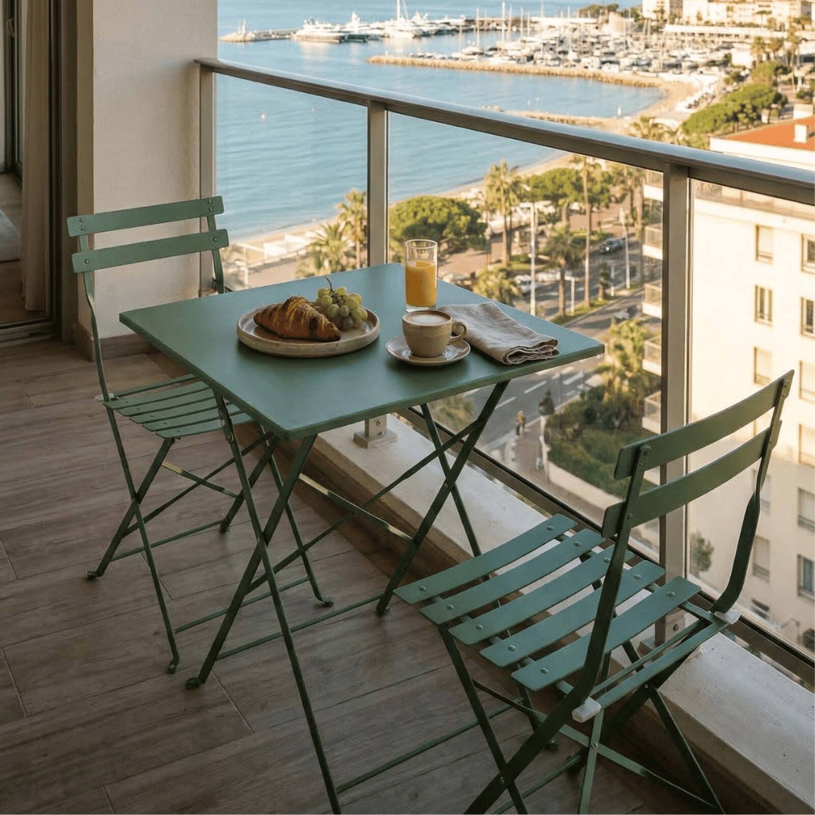 Table de terrasse bistrot carrée pliante en métal 60x60 cm et 2 chaises pliantes
