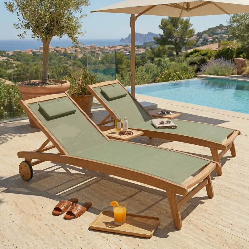 Transats professionnels bois inclinables sur roues - Lot de 2 (6/7)