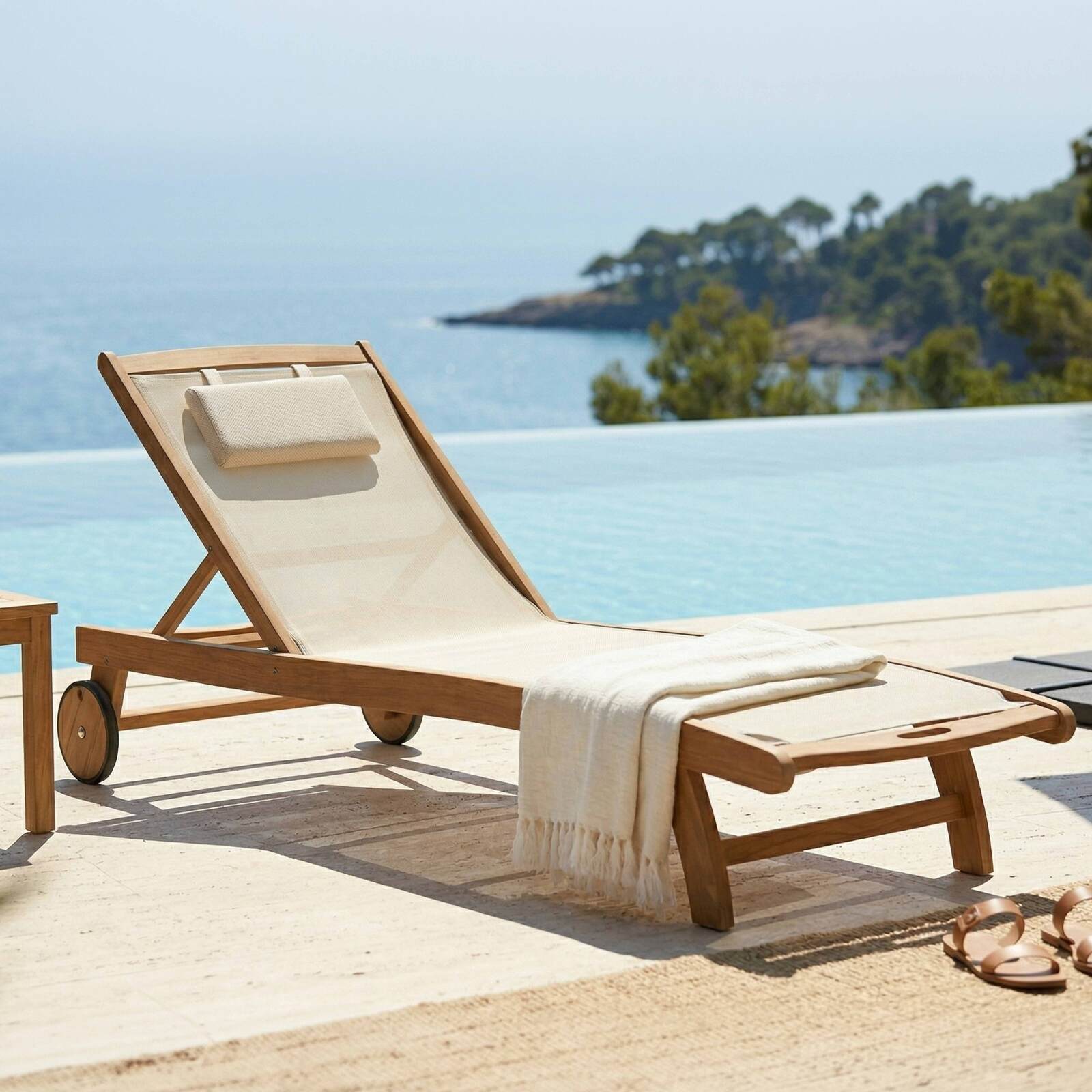 Transats professionnels bois inclinables sur roues - Lot de 2