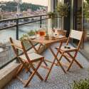 Table de terrasse carrée pliante en bois d'eucalyptus FSC® 70x70 cm et 2 chaises pliantes en textilène