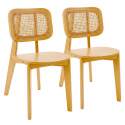 Chaises de restaurant en bois d'orme et rotin naturel avec dossier esprit cannage style vintage - Lot de 2