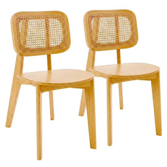 Chaises de restaurant en bois d'orme et rotin naturel avec dossier esprit cannage style vintage - Lot de 2