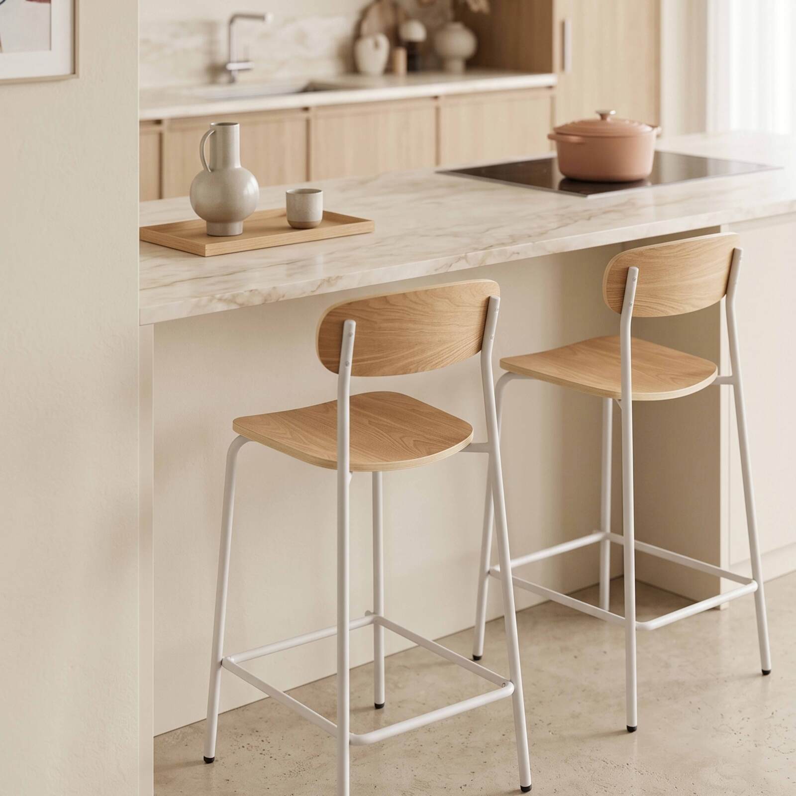 Chaises hautes de restaurant en bois et métal - Lot de 2