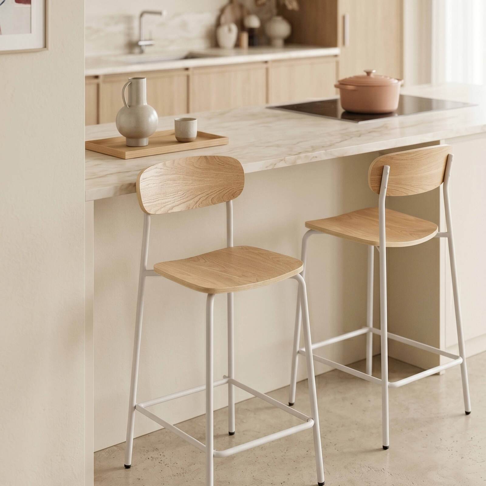 Chaises hautes de restaurant en bois et métal - Lot de 2