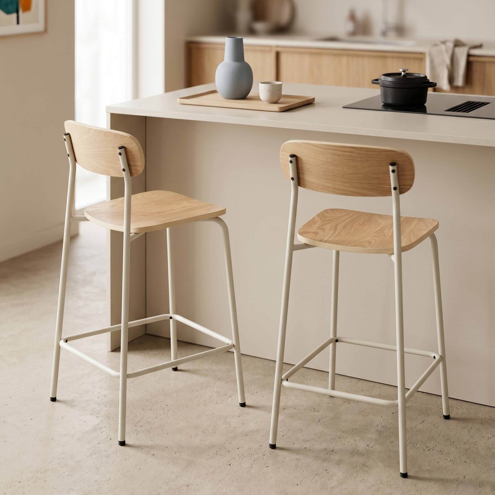 Chaises hautes de restaurant en bois et métal - Lot de 2