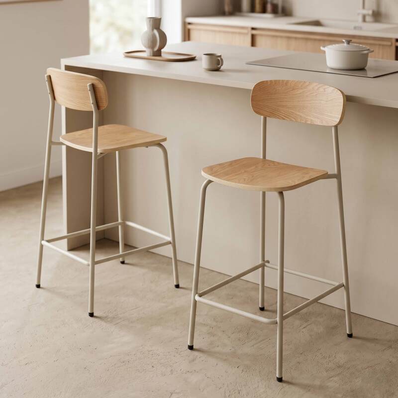 Chaises hautes de restaurant en bois et métal - Lot de 2