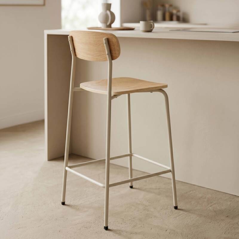Chaises hautes de restaurant en bois et métal - Lot de 2 (3/8)