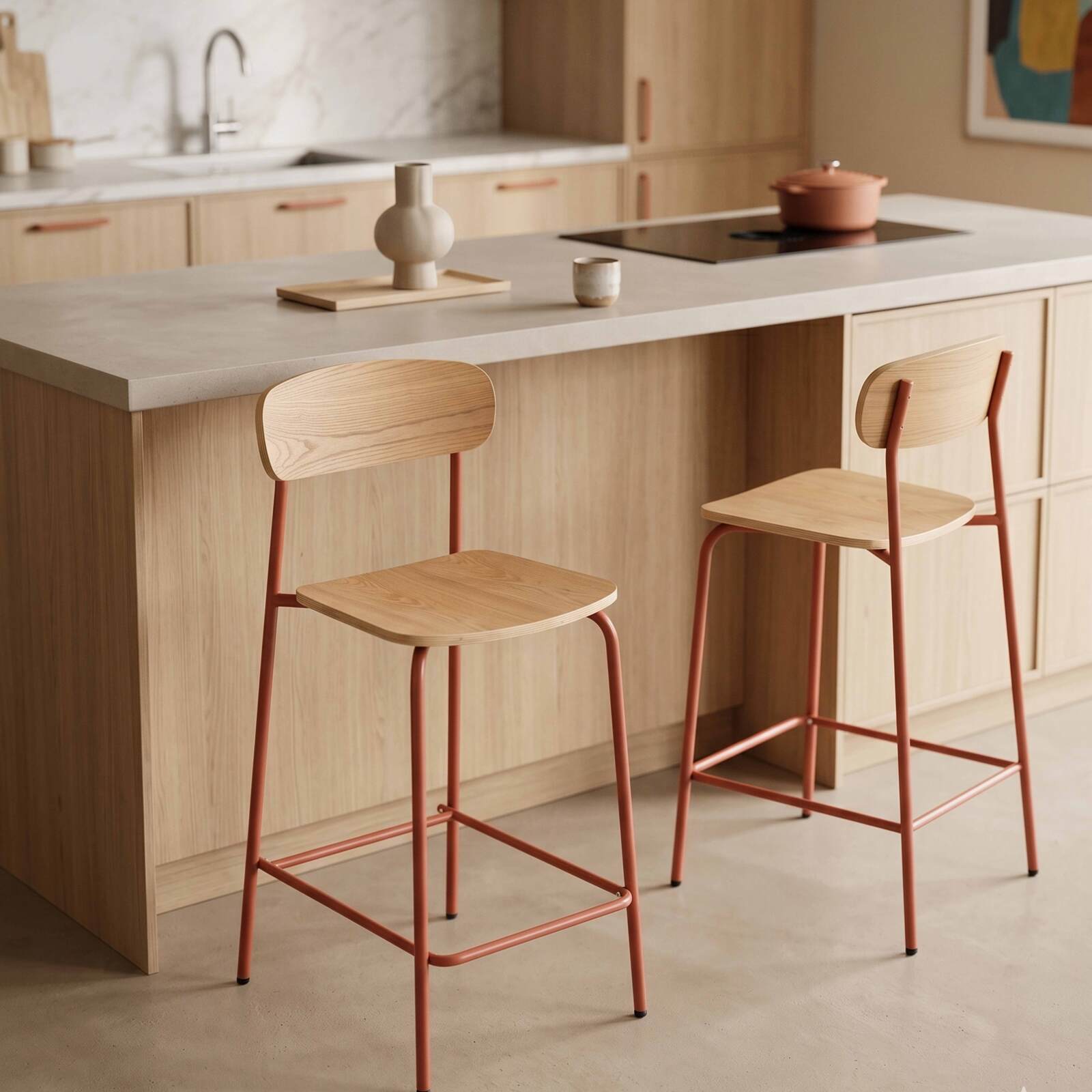 Chaises hautes de restaurant en bois et métal - Lot de 2