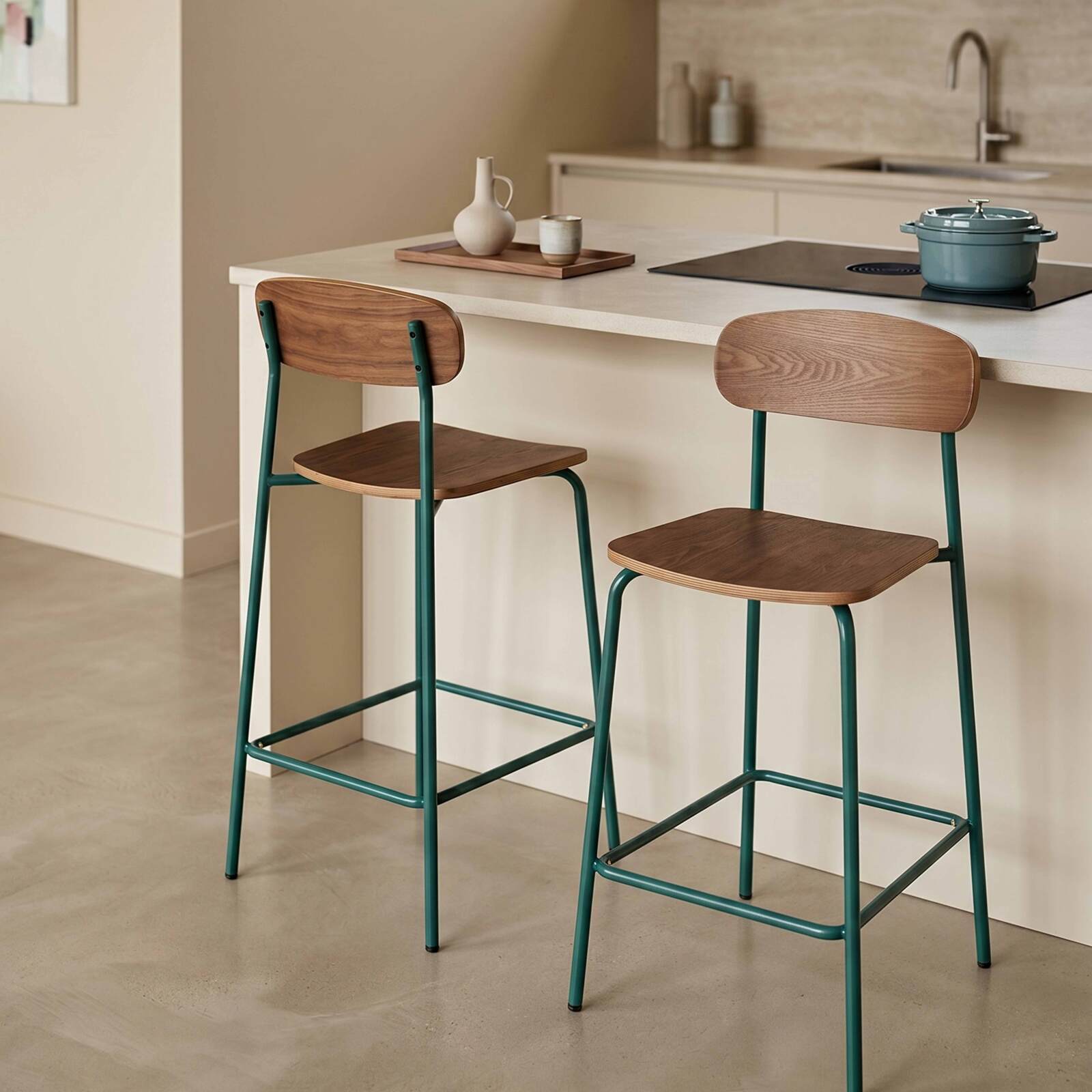 Chaises hautes de restaurant en bois et métal - Lot de 2