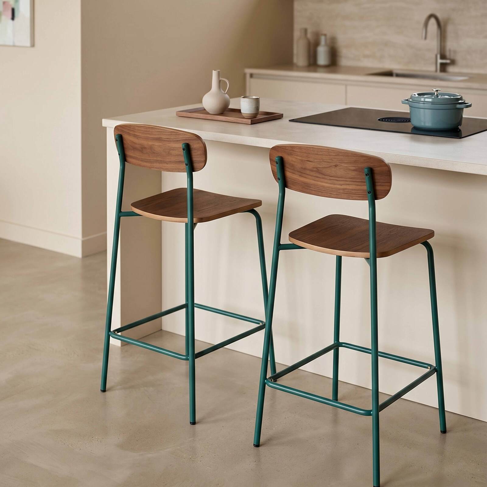 Chaises hautes de restaurant en bois et métal - Lot de 2