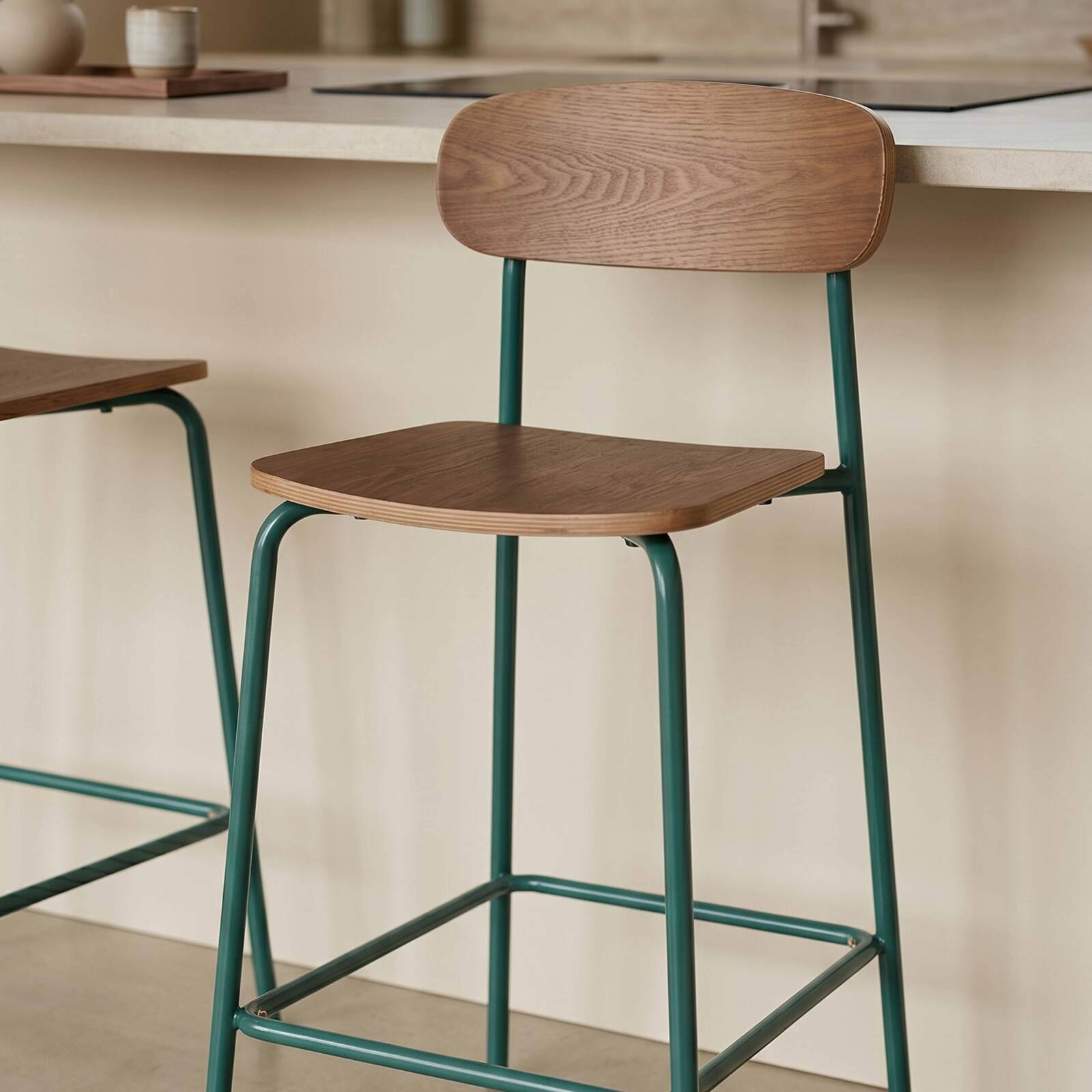 Chaises hautes de restaurant en bois et métal - Lot de 2