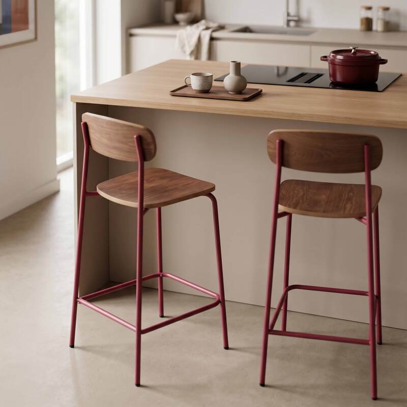 Chaises hautes de restaurant en bois et métal - Lot de 2