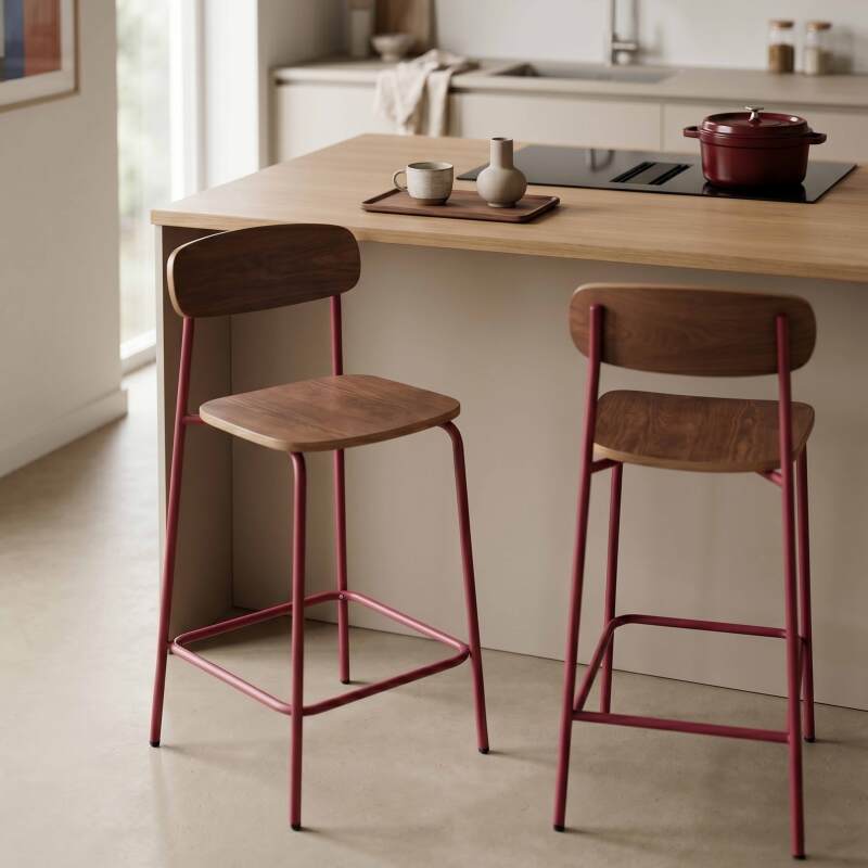 Chaises hautes de restaurant en bois et métal - Lot de 2 (2/8)