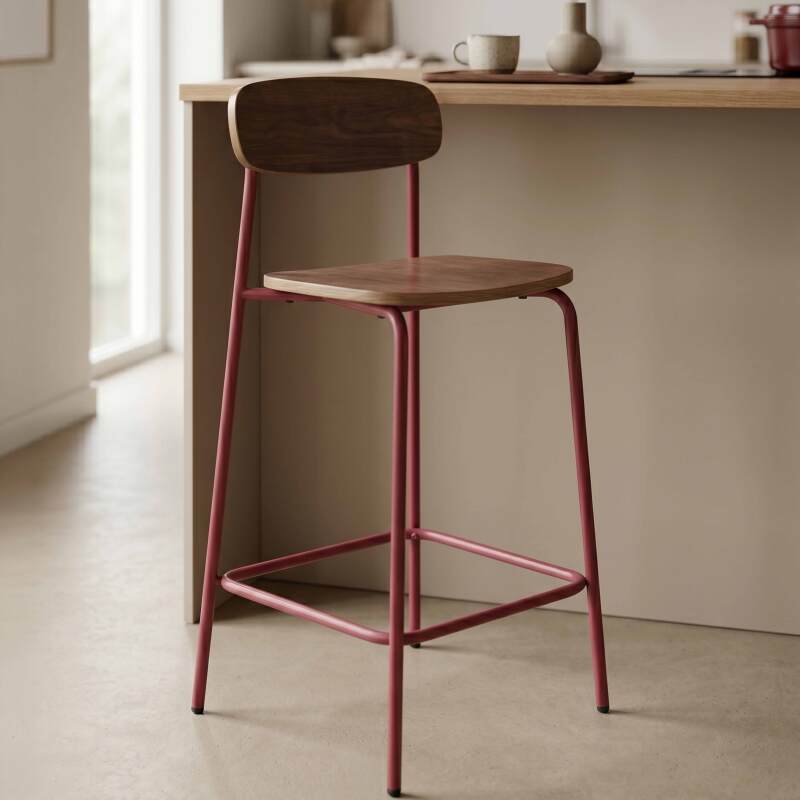Chaises hautes de restaurant en bois et métal - Lot de 2 (3/8)