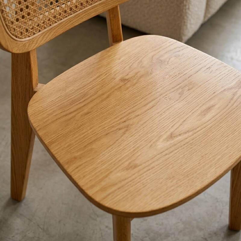 Chaises de restaurant en bois d'orme et rotin naturel avec dossier esprit cannage style vintage - Lot de 2 (2/7)