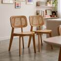 Chaises de restaurant en bois d'orme et rotin naturel avec dossier esprit cannage style vintage - Lot de 2