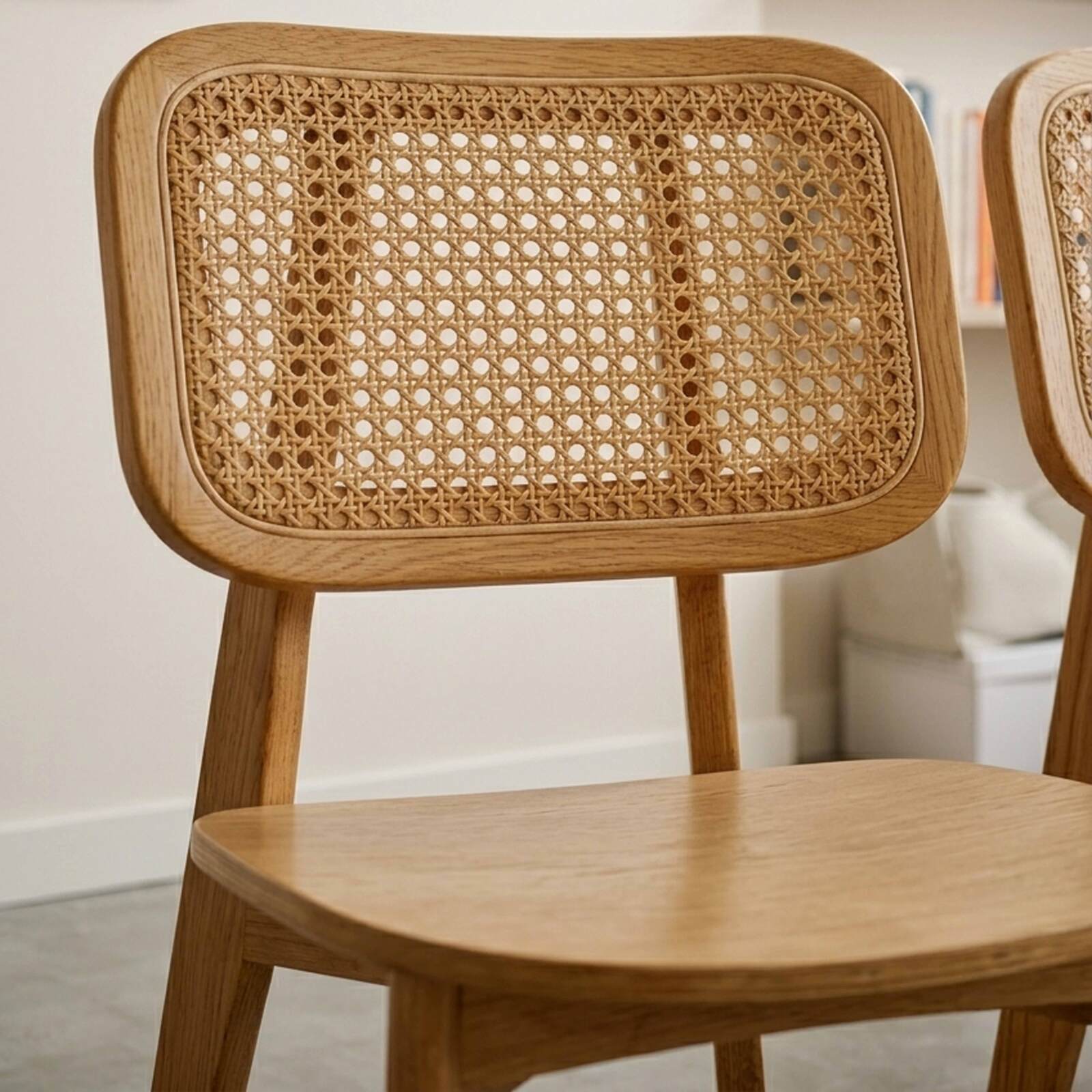 Chaises de restaurant en bois d'orme et rotin naturel avec dossier esprit cannage style vintage - Lot de 2