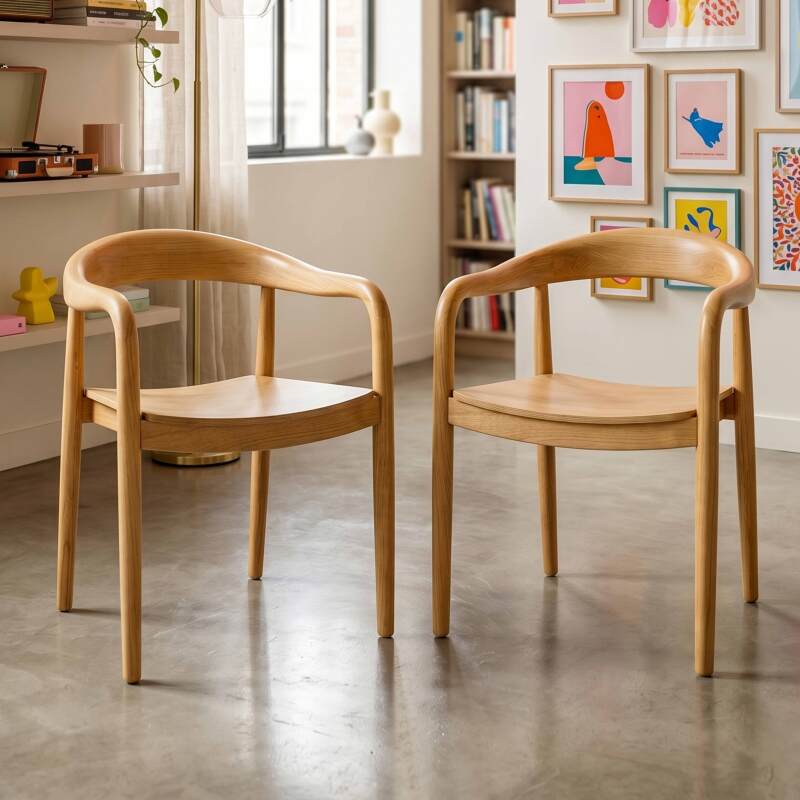 Chaises de restaurant en bois d'orme avec accoudoirs - Lot de 2